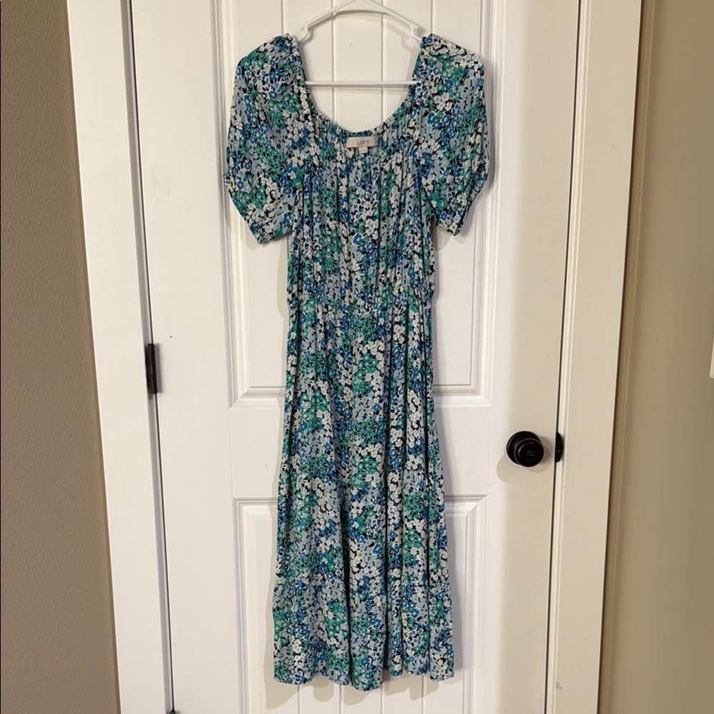 Loft Floral Blue and Green Dress